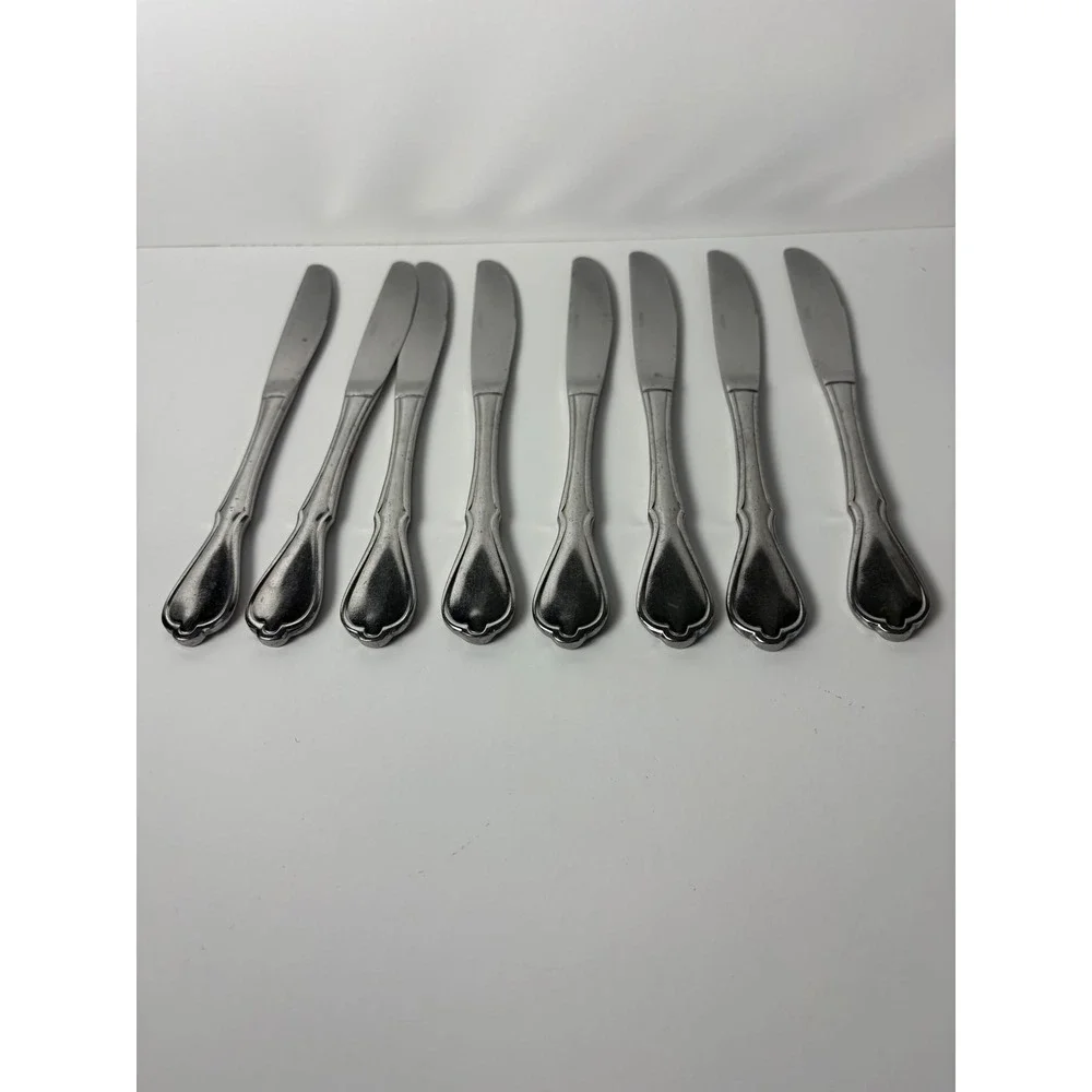 Rostfrei Stainless Steel Dinner Knives Set of 8 Scalloped Handle Serrated Blade